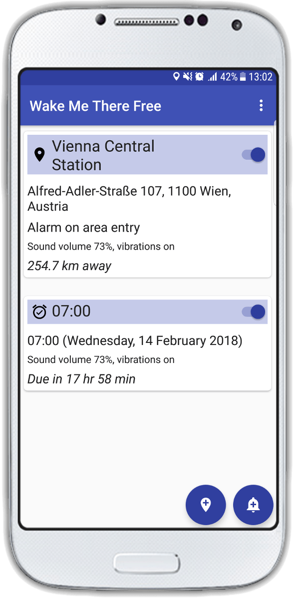 Wake Me There GPS Alarm screenshot - Main screen
