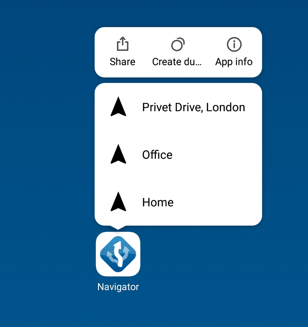 Dynamic shortcuts of Navigator app launcher