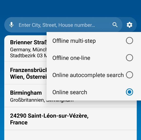 Search engine possibilities in Navigator 6 for Android