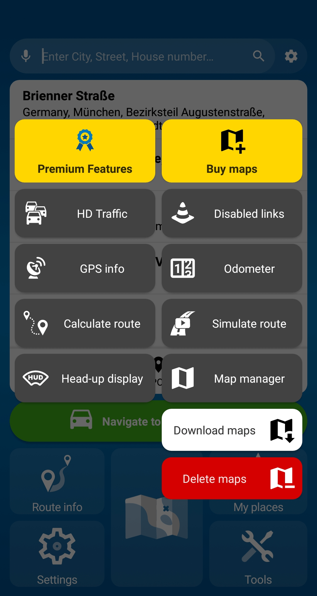 Map Manager in Navigator 6 for Android in Tools