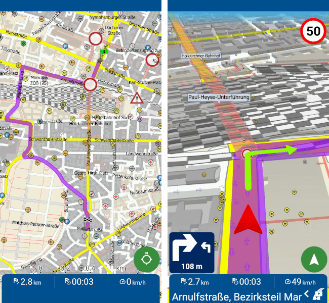 Real-time traffic on the map of MapFactor GPS navigation app for Android