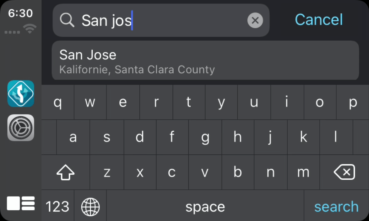 Address search in Navigator for iOS on CarPlay device