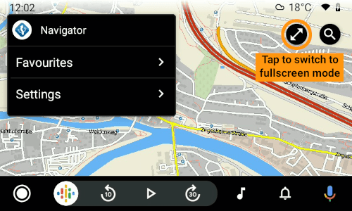 Standard screen mode in Navigator 7.1 on Android Auto display