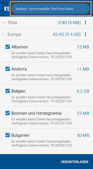 Navigator 7.2 für Android - Suche im Map Manager hilft bei schnellerer Orientierung und Kartendownload