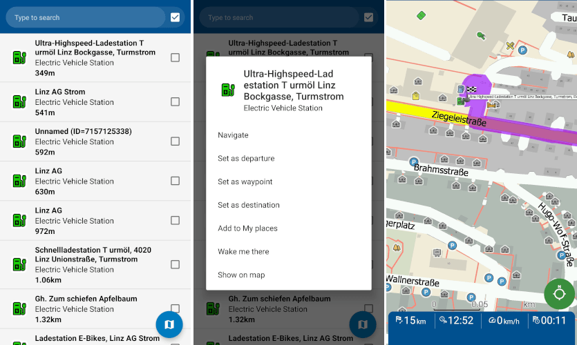 Charging stations POI and navigation in MapFactor Navigator