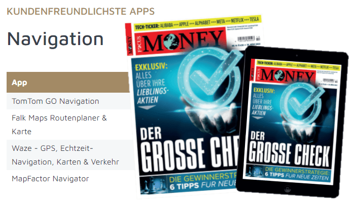 MapFactor Navigator among Top navigation App in Focus Money survey