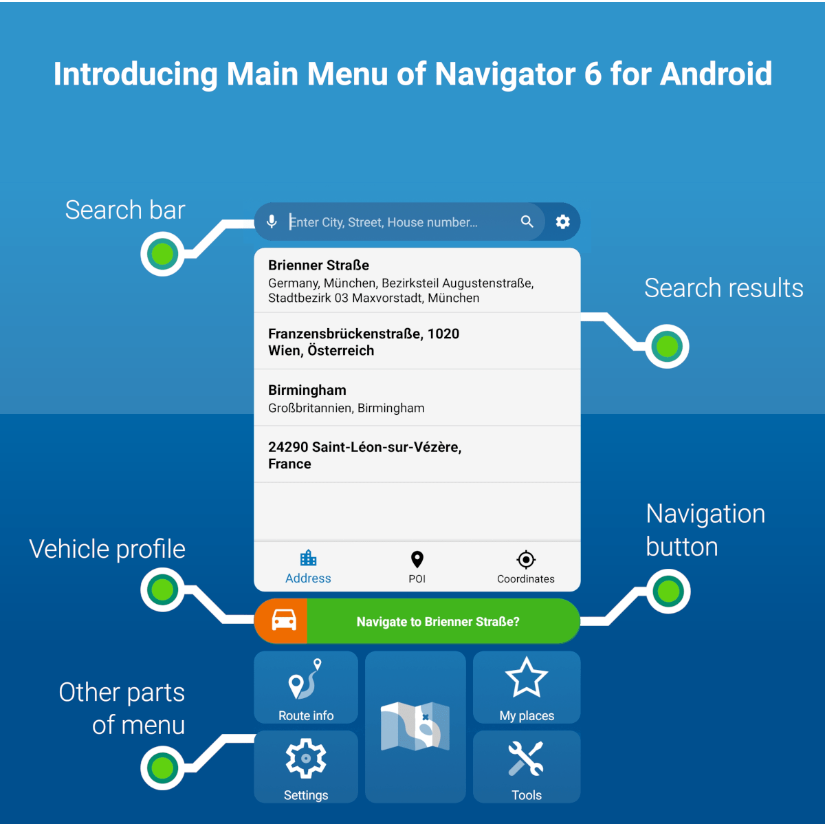 Introducing Main Menu of Navigator 6 for Android