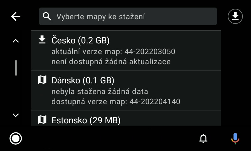 Stahování map je nyní dostupné přímo z obrazovky Navigatoru na Android Auto