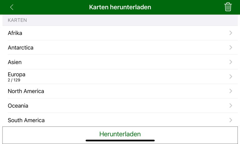 Herunterladene Karten sind jederzeit zur Verfügung auch ohne Datenverbindung