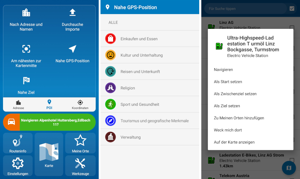 POI-Suche und -Kategorien in Navigator für Android