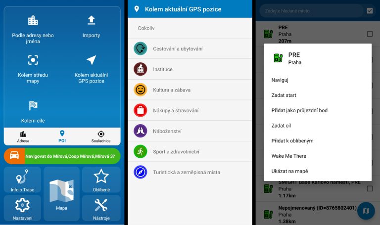 Body zájmu (POI) v Navigatoru pro Android