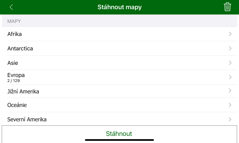 Stahování map v Navigatoru pro iOS